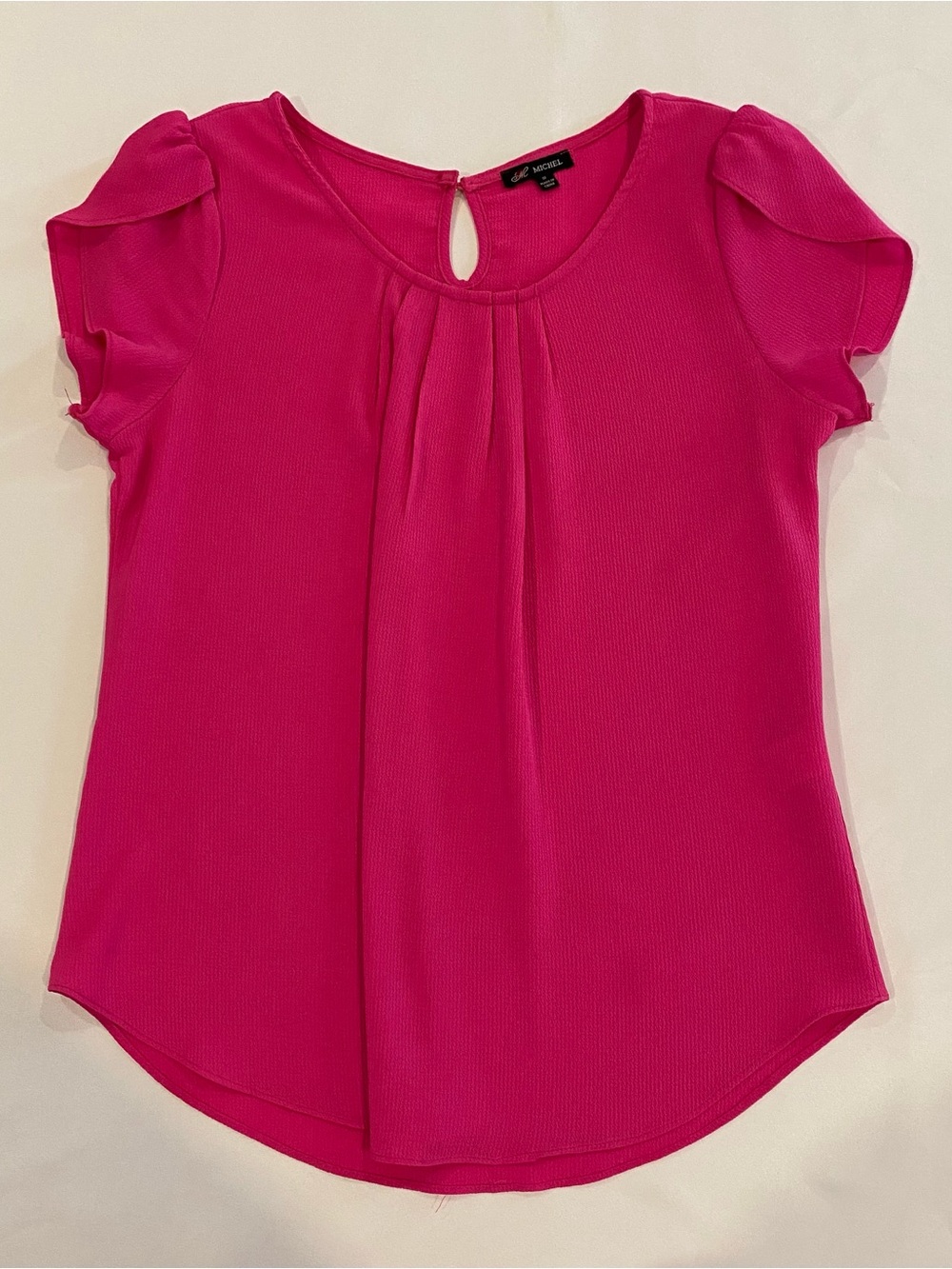 Michele Fuchsia Short Petal Sleeve Pleated Blouse